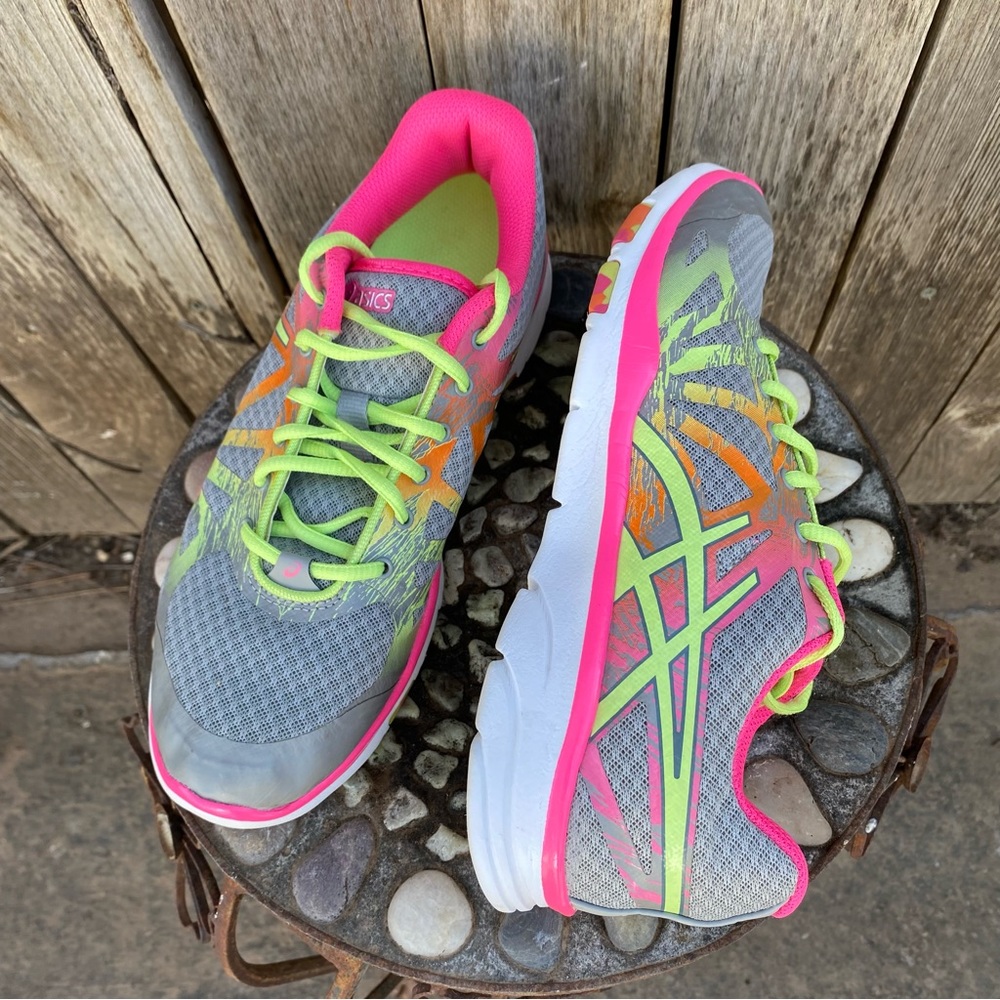 Asics Size 8 Sneakers Gel Harmony Gray Pink Yellow Mesh Lace-up Vibrant Trainers